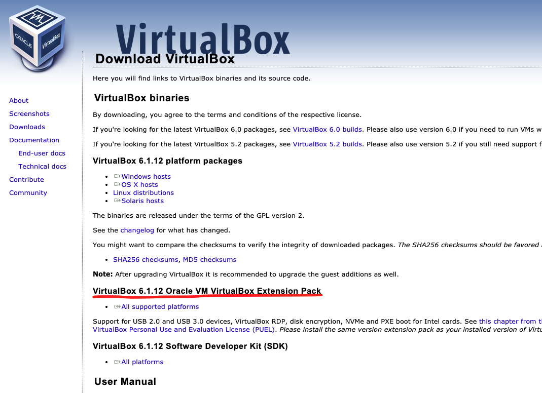 VirtualBoxExtensionPackインストール